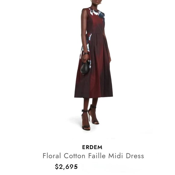Erdem Floral cotton faille midi dress Size M NEW - Picture 9 of 12